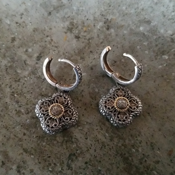 Meredith Leigh Filigree Sterling 14K Gold Moissanite Earrings - Picture 6 of 8